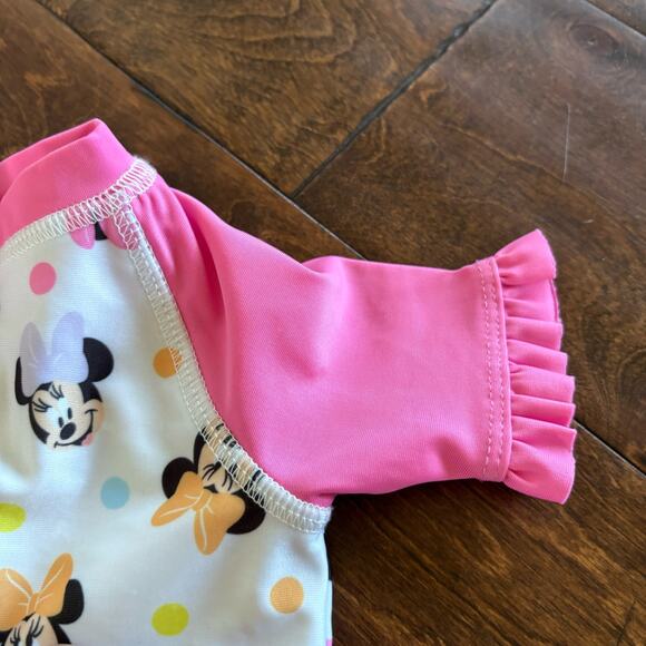 Disney Baby Girls 3-6 Months One Piece Rash Guard Swimsuit Minnie Mouse Pink - Picture 3 of 7